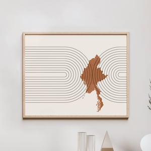 Myanmar Wall Art - Mid Century Myanmar Map, Retro Myanmar Wall Decor / Poster, Country of Myanmar Print