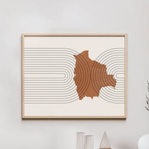 Bolivia Wall Art - Mid Century Bolivia Map, Retro Bolivia Wall Decor / Poster, Country of Bolivia Print