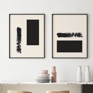 Japandi Art - Black and White Minimalist Wall Decor, Japandi Wall Art, Abstract Art Prints - Set of 2