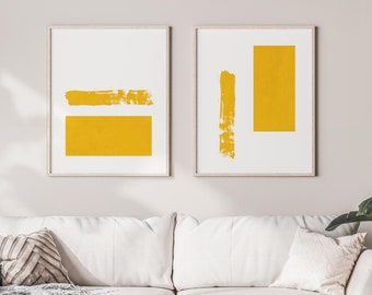 Abstract Mustard Wall Art - Minimalist Japandi Wall Art, Mustard Bedroom Wall Decor - Set of 2 Wall Art Prints