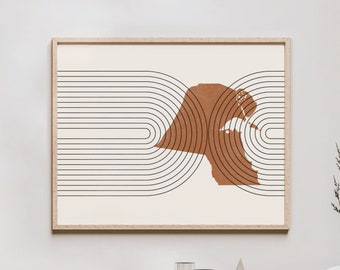 Kuwait Wall Art - Mid Century Kuwait Map, Retro Kuwait Wall Decor / Poster, Country of Kuwait Print