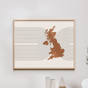 Sztuka ścienna Zjednoczonego Królestwa - Mapa Zjednoczonego Królestwa z połowy wieku, Dekoracja ścienna / plakat w stylu retro Zjednoczonego Królestwa, Wydruk kraju Zjednoczonego Królestwa