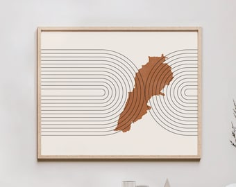 Libanon muurkunst - Libanon kaart halverwege de eeuw, retro Libanon muur decor/poster, print land Libanon