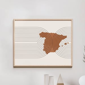 Spain Wall Art - Mid Century Spain Map, Retro Spain Wall Decor / Poster, Country of Spain Print
