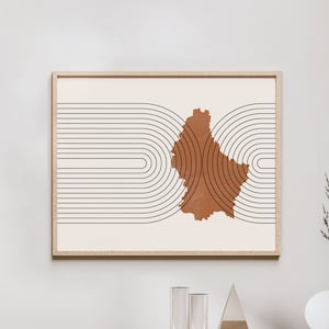 Luxembourg Wall Art - Mid Century Luxembourg Map, Retro Luxembourg Wall Decor / Poster, Country of Luxembourg Print