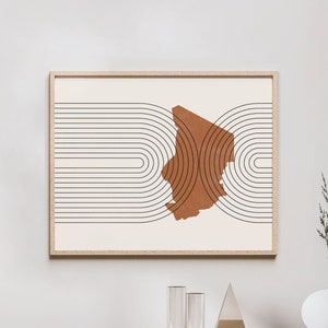 Chad Wall Art - Mid Century Chad Map, Retro Chad Wall Decor / Poster, Country of Chad Print