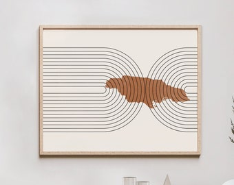 Arte de parede da Jamaica - Mapa da Jamaica de meados do século, decoração/poster de parede retrô da Jamaica, impressão do país da Jamaica