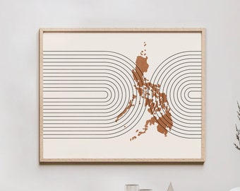 Arte mural de Filipinas: mapa de Filipinas de mediados de siglo, decoración de pared retro de Filipinas/póster, impresión del país de Filipinas