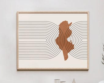 Tunisia Wall Art - Mid Century Tunisia Map, Retro Tunisia Wall Decor / Poster, Country of Tunisia Print