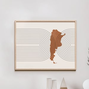 Arte mural de Argentina: mapa de Argentina de mediados de siglo, decoración de pared/póster retro de Argentina, impresión del país de Argentina