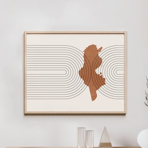 Tunesien Wandkunst - Mid Century Tunesien Karte, Retro Tunesien Wanddekoration/Poster, Land Tunesien Print