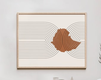 Ethiopia Wall Art - Mid Century Ethiopia Map, Retro Ethiopia Wall Decor / Poster, Country of Ethiopia Print