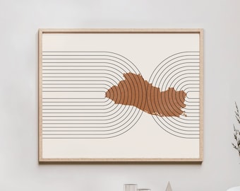 El Salvador Wandkunst - Mid Century El Salvador Karte, Retro El Salvador Wanddekoration / Poster, Land El Salvador Druck