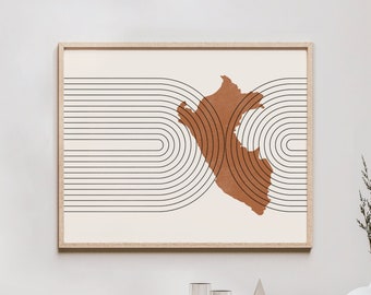 Peru Wall Art - Mid Century Peru Map, Retro Peru Wall Decor / Poster, Country of Peru Print