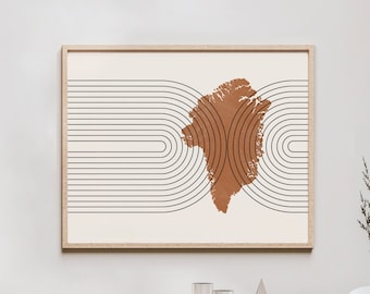 Greenland Wall Art - Mid Century Greenland Map, Retro Greenland Wall Decor / Poster, Country of Greenland Print