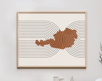 Arte mural de Austria: mapa de Austria de mediados de siglo, decoración de pared/póster retro de Austria, impresión del país de Austria