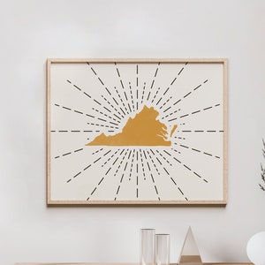 Virginia Boho Wall Art - Mid Century Modern State of Virginia, Bohemian Decor, Virginia Boho Print, Abstract Virginia Wall Art