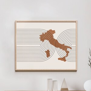 Italy Wall Art - Mid Century Italy Map, Retro Italy Wall Decor / Poster, Country of Italy Print