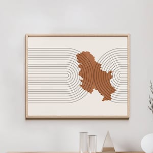Serbia Wall Art - Mid Century Serbia Map, Retro Serbia Wall Decor / Poster, Country of Serbia Print