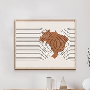 Arte mural de Brasil: mapa de Brasil de mediados de siglo, decoración de pared retro de Brasil/póster, impresión del país de Brasil