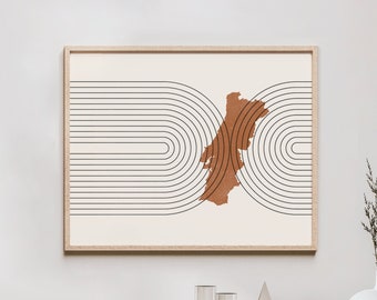 Arte mural de Portugal: mapa de Portugal de mediados de siglo, decoración de pared/póster retro de Portugal, impresión del país de Portugal