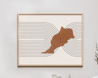 Morocco Wall Art - Mid Century Morocco Map, Retro Morocco Wall Decor / Poster, Country of Morocco Print