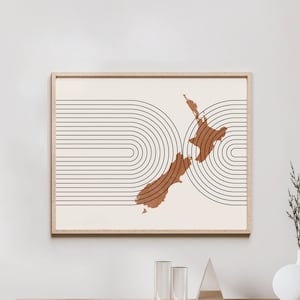 Neuseeland Wandbild - Mid Century Neuseeland Karte, Retro Neuseeland Wanddekor/Poster, Country of Germany Print