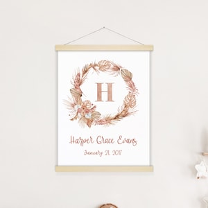 Name Sign for Nursery Girl - Custom Nursery Decor for Baby Girl, Floral Wreath Nursery Wall Art, Nursery Tapestry, Baby Name Sign