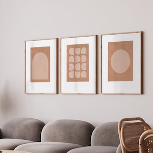 Mid Century Modern Wall Art - Set of 3 Wall Art, Abstract Art, Minimalist Art Print, Living Room Wall Decor - Burnt Orange Art