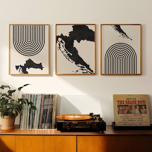 Croatia Mid Century Modern Wall Art - Minimalist Croatia Wall Art and Decor, MidCentury Prints, Croatia Art / Map - Set of 3