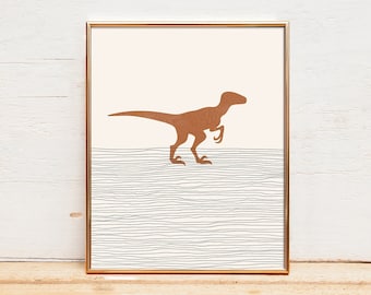 Stampa Velociraptor - Arte murale / decorazione Boho Velociraptor, arte per la cameretta dei bambini, decorazione per la cameretta dei ragazzi, illustrazione / immagine di dinosauro