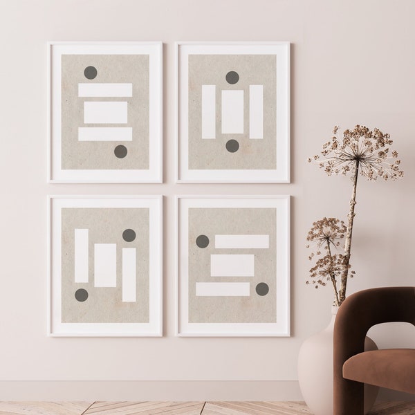 Japandi Art - Väggdekorationer i modern stil, minimalistiska konsttryck - Abstrakt Japandi-konst, Set om 4 - Väggkonst för vardagsrum