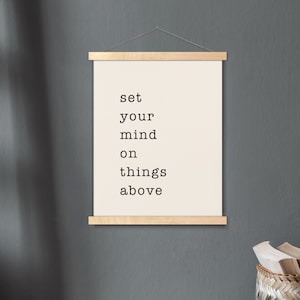Set Your Mind on Things Above - Colossians 3:2 Hanging Canvas - Bible Verse Wall Art - Scripture Poster, Minimalist Bible Print