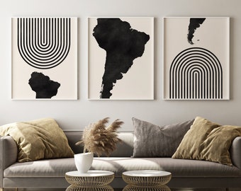 Zuid-Amerika halverwege de eeuw moderne muurkunst - minimalistische Zuid-Amerikaanse kunst en wanddecoratie, kaartafdruk Zuid-Amerika - set van 3