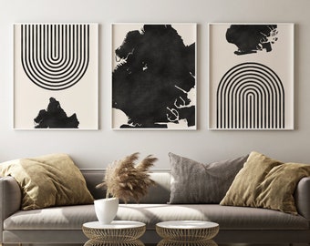 Brooklyn New York - Mid Century Modern Decor Aesthetic - Minimalist Brooklyn Art Prints, Brooklyn Borough Map Print - Set of 3
