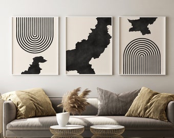 Pakistan Mid Century Modern Wall Art - Minimalist Pakistan Art and Wall Decor, Pakistan Map Print - Set of 3