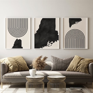Maine Mid Century Modern Wall Art - Minimalist Maine Wall Art and Decor, Mid-Century Prints, State of Maine Map Print - Set of 3