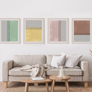 Boho Wall Art - Minimalist Wall Art, Pastel Color Prints - Abstract Art, Set of 3 or 4 Prints, Mid Century Decor
