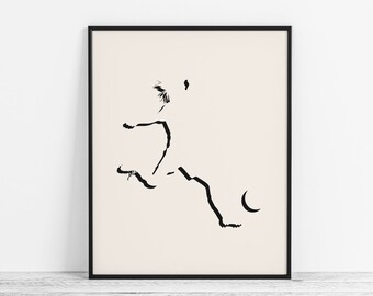 Minimalistyczna sztuka piłkarska - nowoczesny plakat piłkarski dla dziewcząt, prezent dla piłkarza - abstrakcyjna sztuka ścienna z motywem piłki nożnej / wystrój pokoju dla dziewcząt