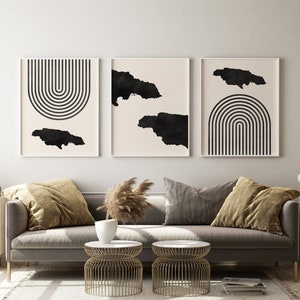 Jamaica Mid Century Modern Wall Art - Minimalist Jamaica Art and Wall Decor, Jamaica Map Print - Set of 3
