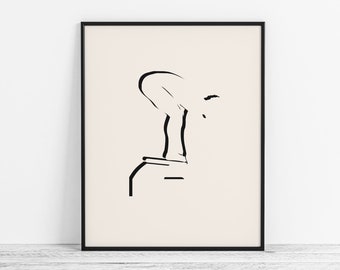 Minimalist Swimming Art - Modern Swimming Poster, Boy Swimmer Gift - Abstract Swimming Wall Art / Sports Room Decor
