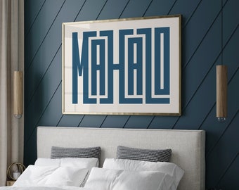 Mahalo Wall Art - Hawaii Art Print, Mahalo Typography Poster - Modern Coastal Decor, Beach Home Art, Surfer Gift