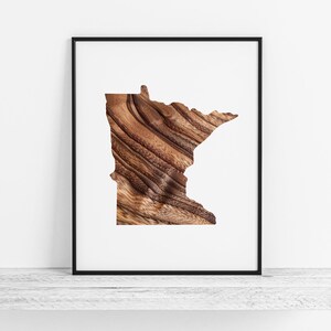 Mapa de Minnesota com sobreposição de grãos de madeira - Impressão artística de Minnesota, Mapa de Minnesota - Arte de parede/decoração de parede de Minnesota