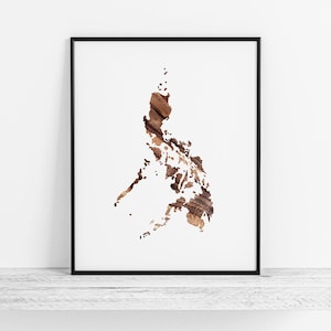 Mapa das Filipinas com sobreposição de grãos de madeira - Impressão artística das Filipinas, Mapa das Filipinas / Arte de parede, Decoração de parede filipina