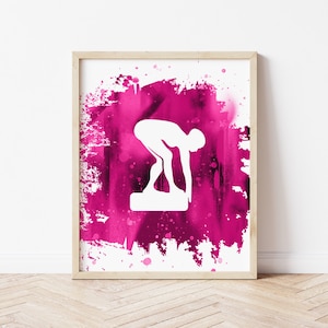 Swimming Art - Girls Swimming Poster, Swimmer Decor - Framed OR Unframed Swimming Gift, Wall Art / Girl's Room Decor