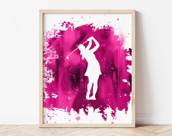 Golf Art - Girls Golf Poster, Golfer Decor - Framed OR Unframed Golf Gift, Wall Art / Girl's Room Decor