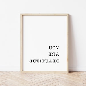 Mirror Art - "Sei bellissima" Poster murale con affermazione positiva, poster motivazionale - Sei bellissima stampabile / citazione - Messaggio speculare