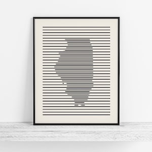Carte au trait abstraite de l'Illinois - Impression d'art de l'Illinois, carte de l'Illinois - Art mural minimaliste de l'Illinois