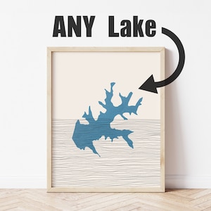 Lake Map - Custom Lake Map from ANY LAKE - Lake House Decor - Lake Cabin Gift Idea, Lake Wall Art Print