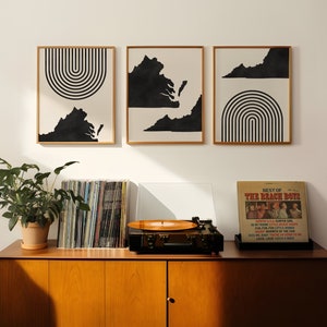 Virginia Mid Century Modern Wall Art - Minimalist Virginia Wall Art and Decor, MidCentury Prints, Virginia Art / Map - Set of 3